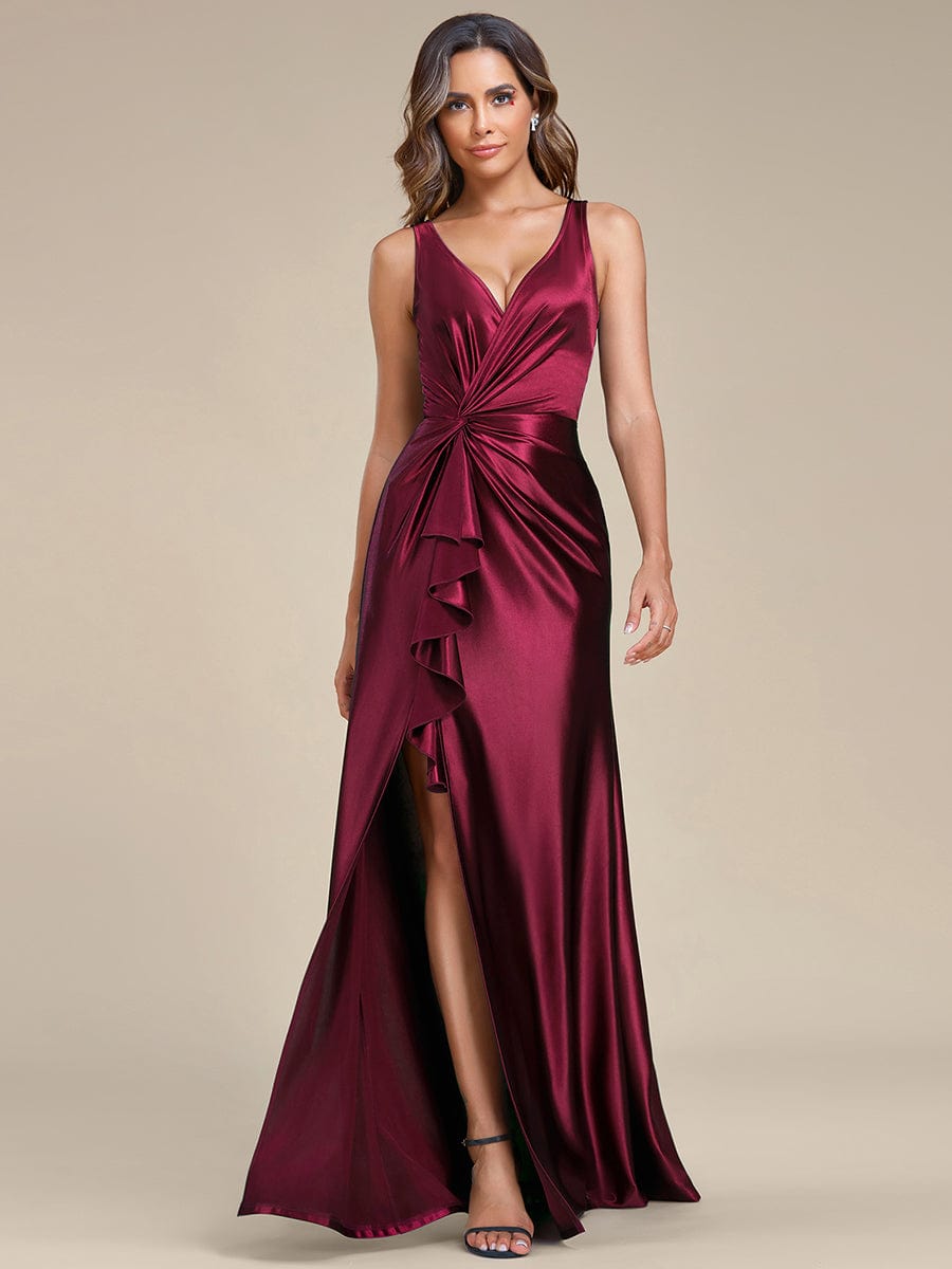 High slit 2025 satin dress