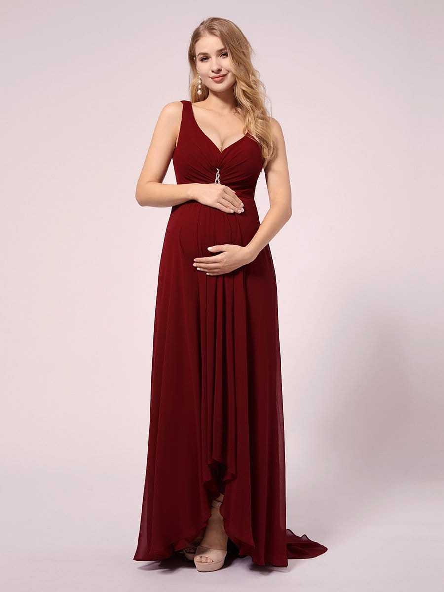 Double V Neck High Low Chiffon Maternity Dress