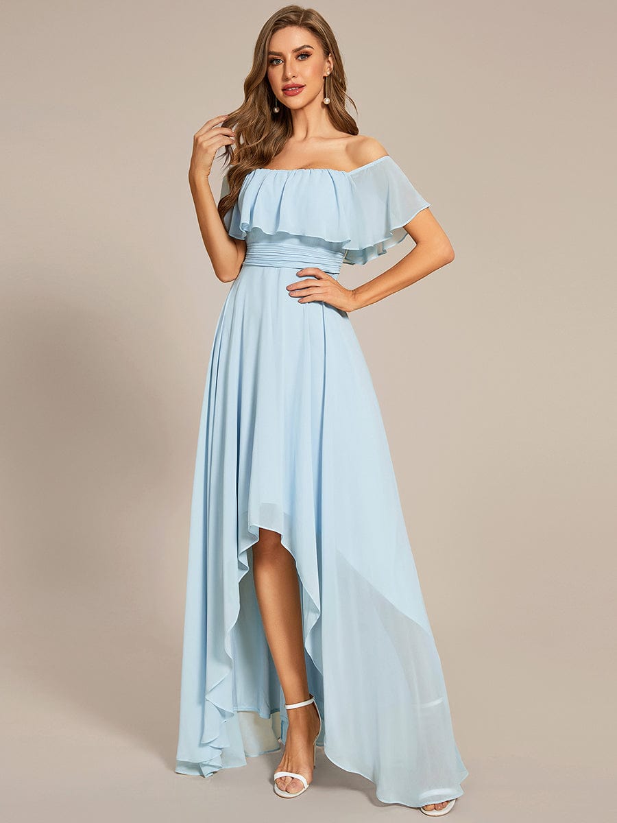 Blue off the shoulder high low dress sale