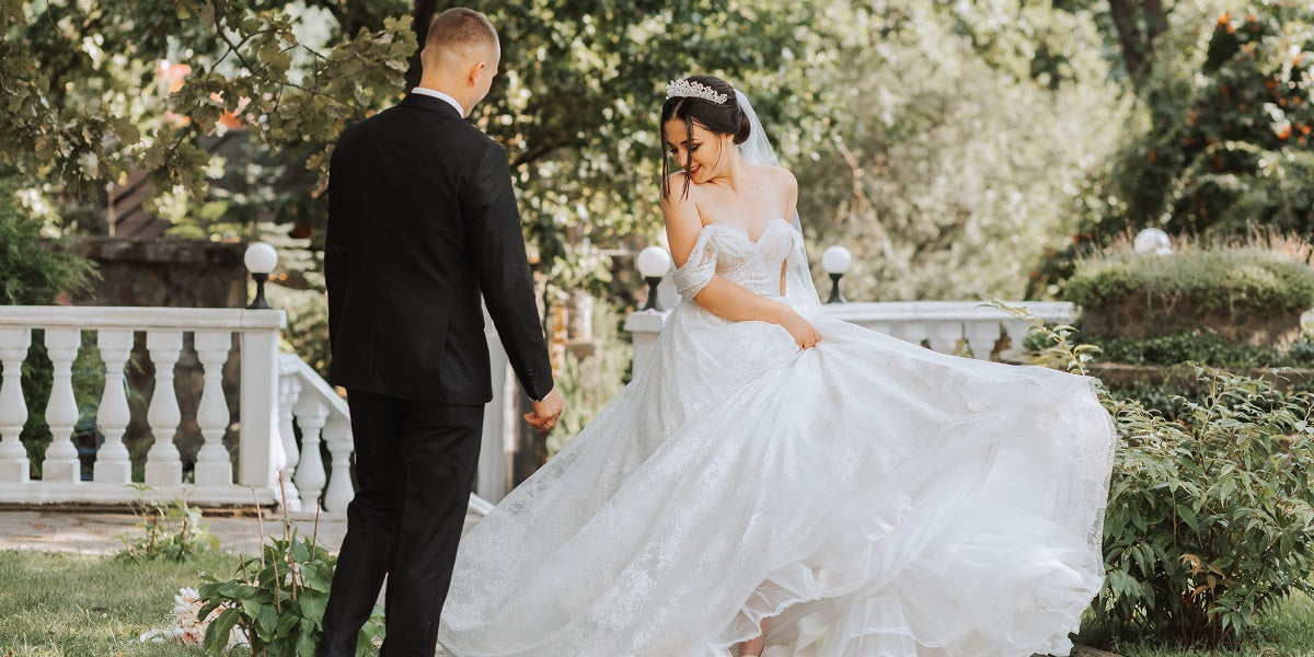 off the shoulder elegant wedding dress