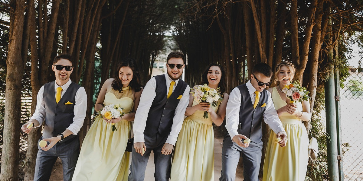 pale yellow bridesmaid dresses with groomsmen