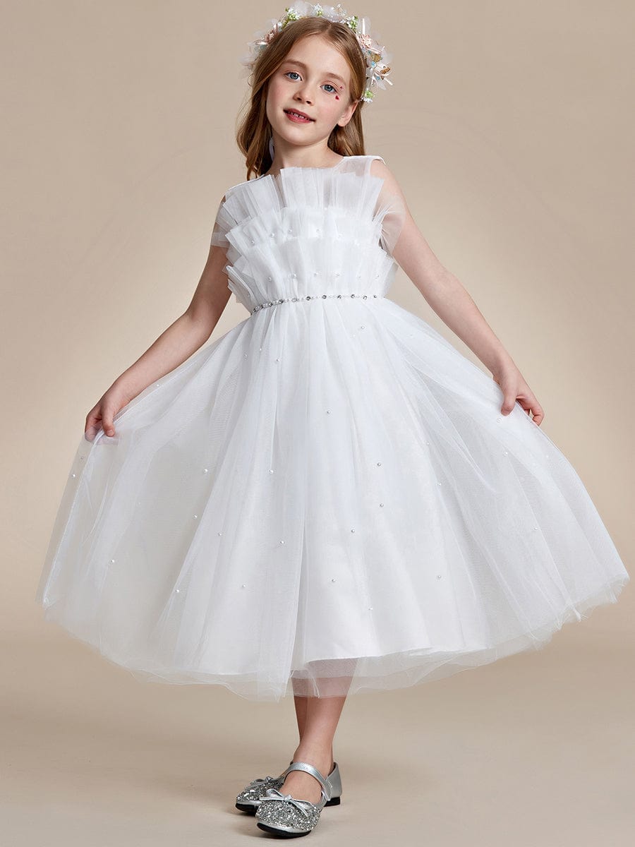 Shiny Flower Girl Dress with layer of tulle on the princess chest #color_White