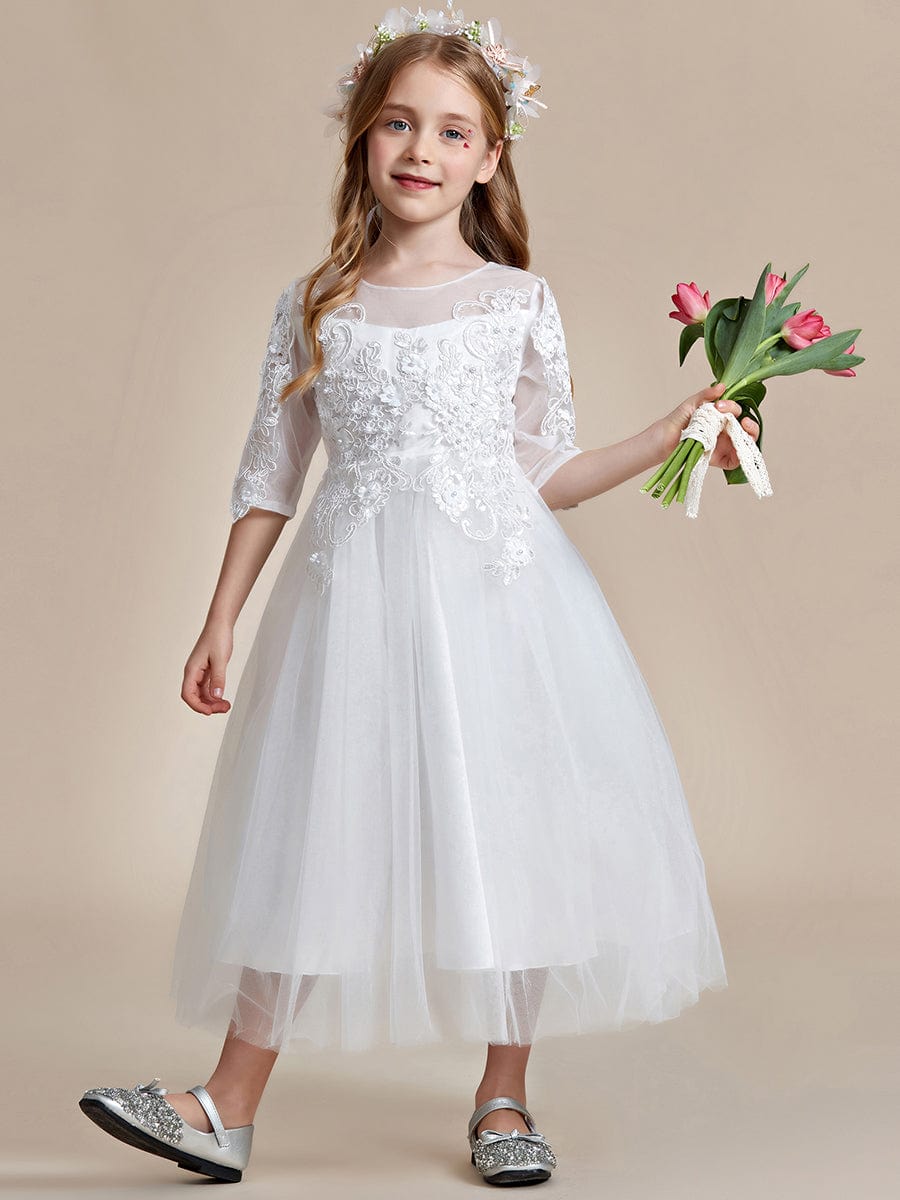 Flower Girl Dress in embroidered lace and tulle with mid length sleeve Ever Pretty UK