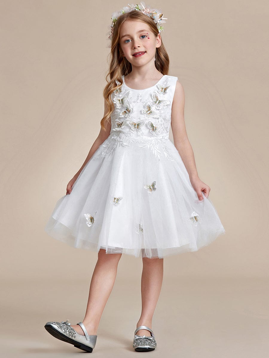 Butterfly Embroidered Sleeveless Tulle Flower Girl Dress #color_White