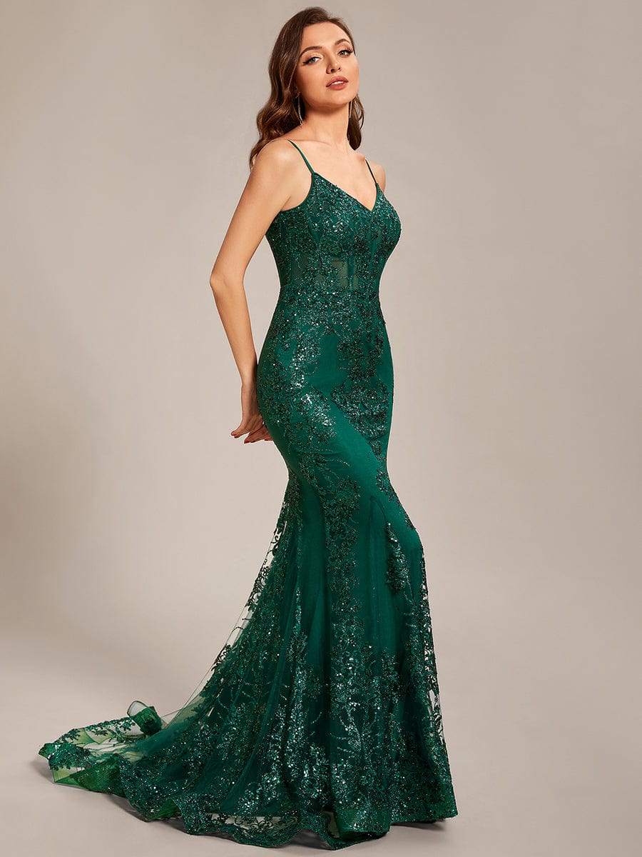 Custom Size tight backless see-through waist Floor-Length Prom Dress #color_Dark Green