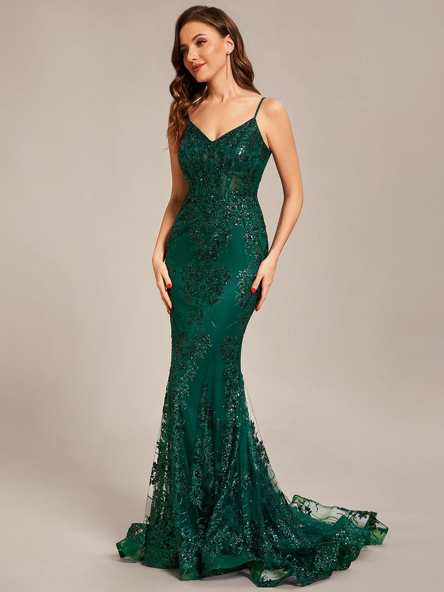 Custom Size tight backless see-through waist Floor-Length Prom Dress #color_Dark Green