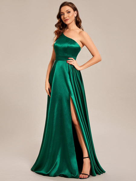 Custom Size One Shoulder Long Empire Waist Satin Prom Dress Ever Pretty UK