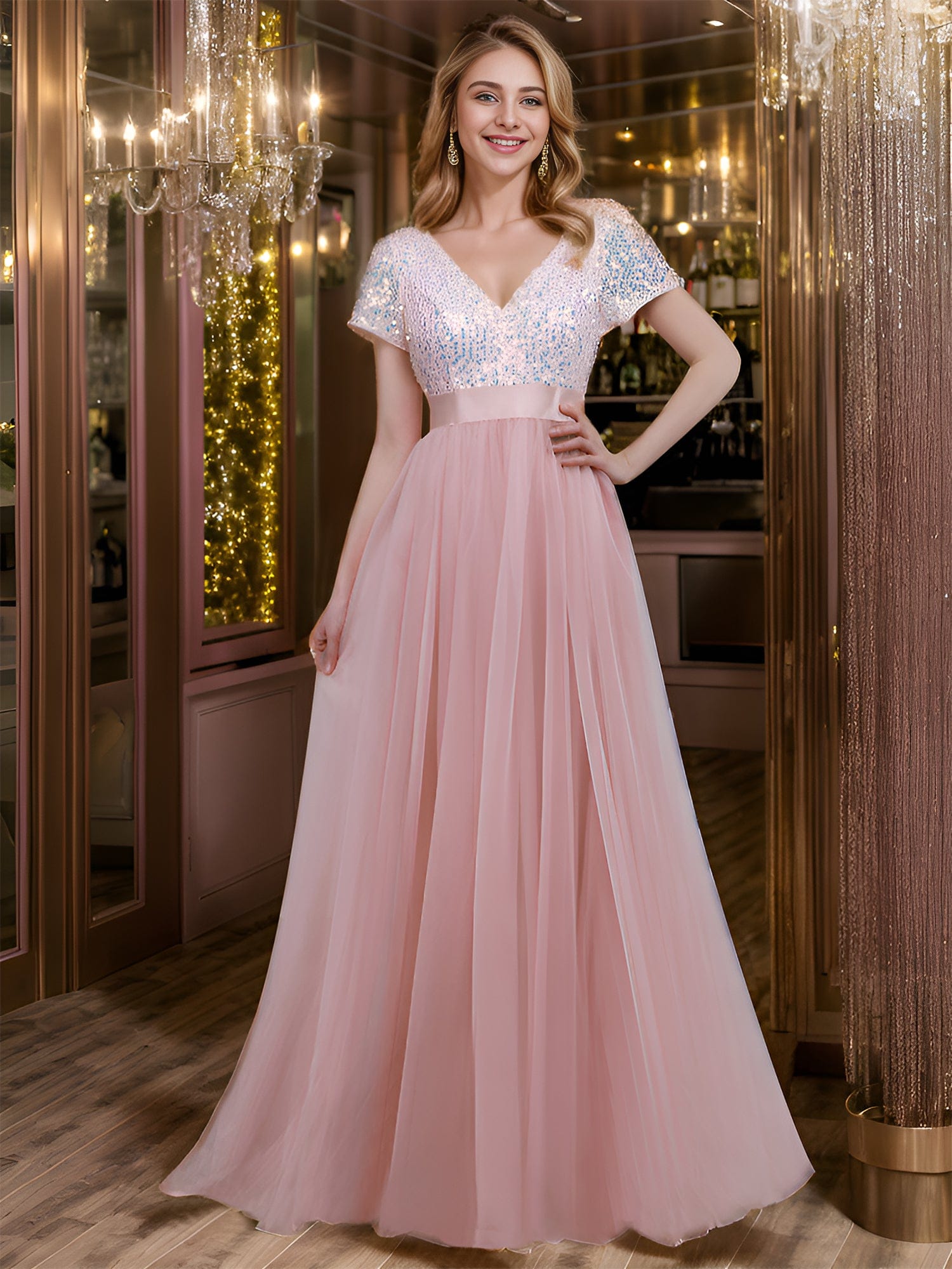 Pink sequin tulle dress hotsell