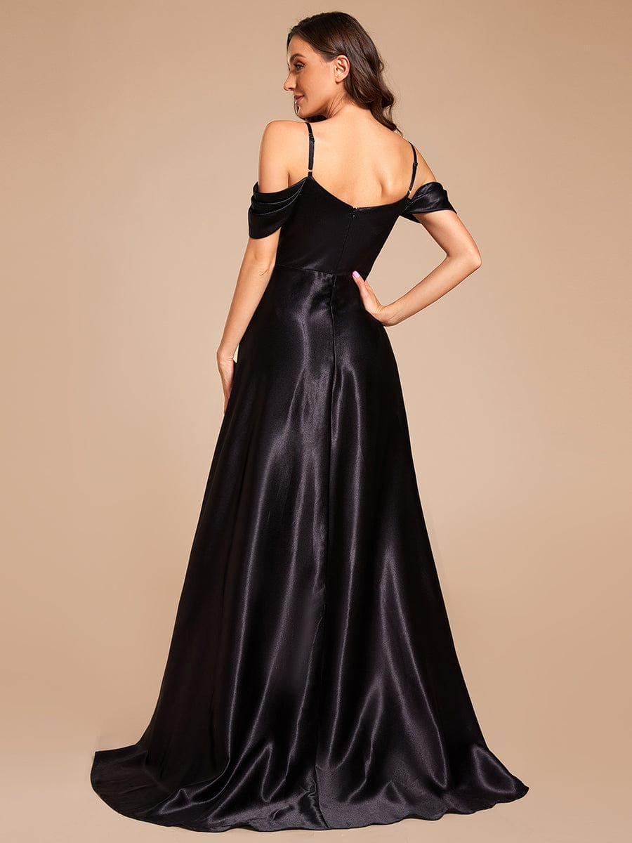 Custom Size A-line Sweetheart Neckline Spaghetti Straps Appliques Satin Evening Dress #color_Black