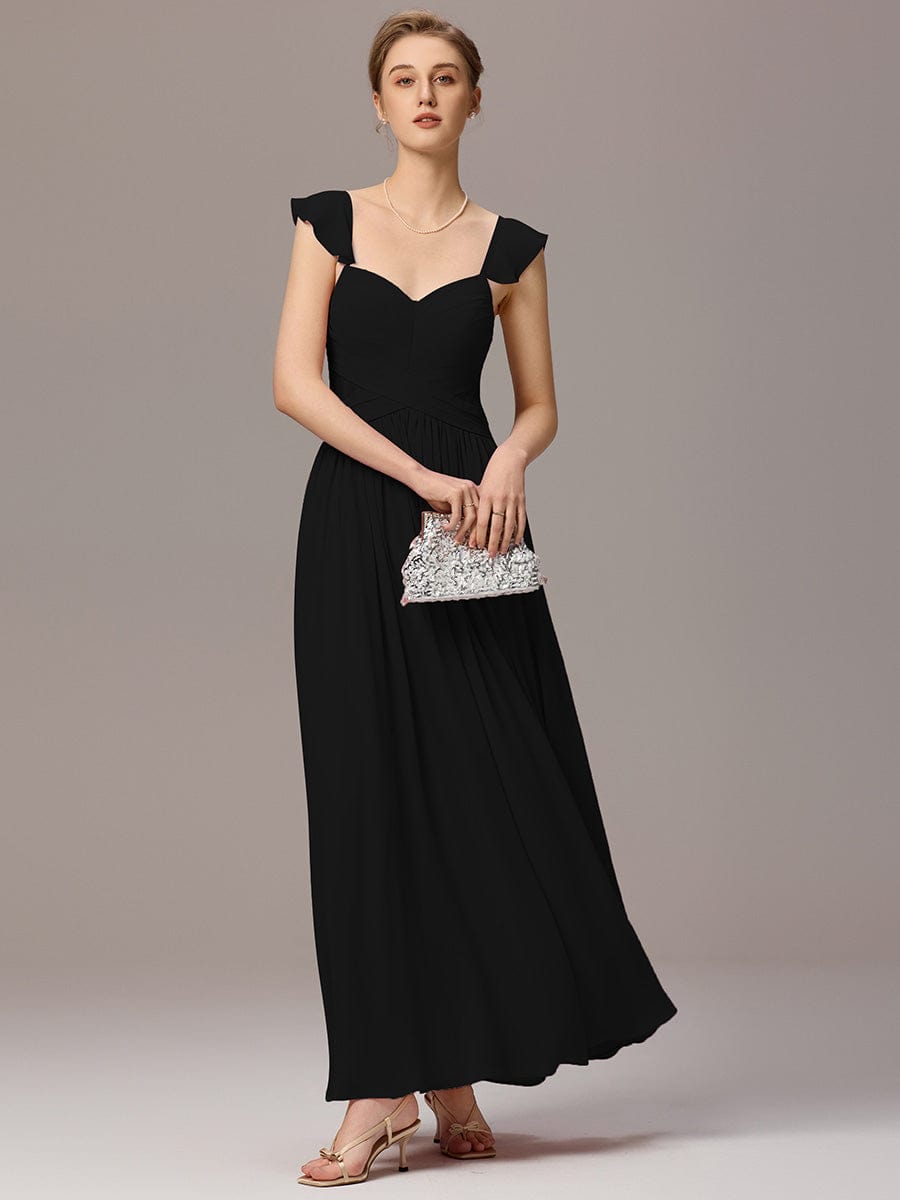 V-Neck Bandage Stringy Selvedge Maxi Bridesmaid Dress #color_Black