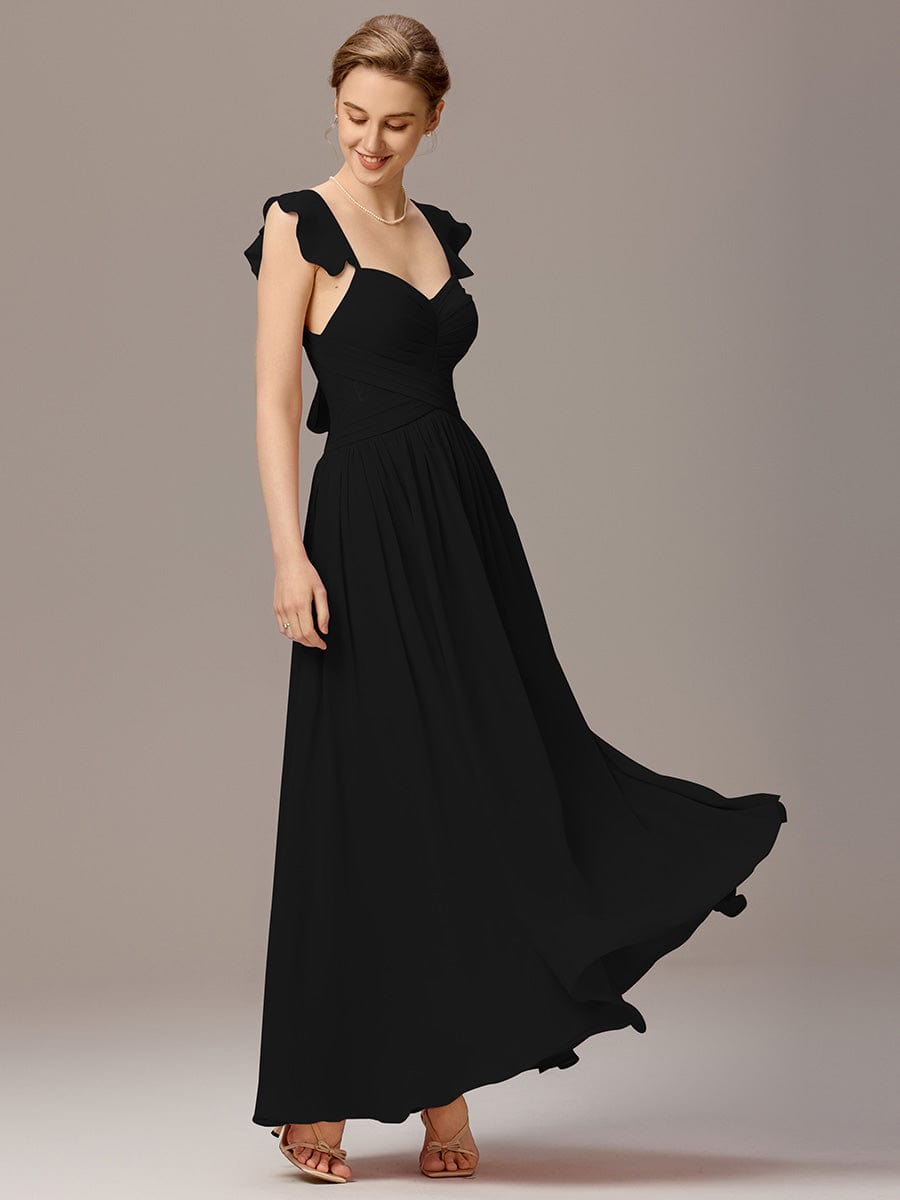 V-Neck Bandage Stringy Selvedge Maxi Bridesmaid Dress #color_Black