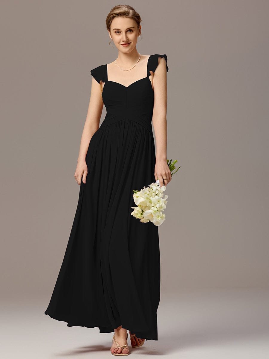 V-Neck Bandage Stringy Selvedge Maxi Bridesmaid Dress #color_Black