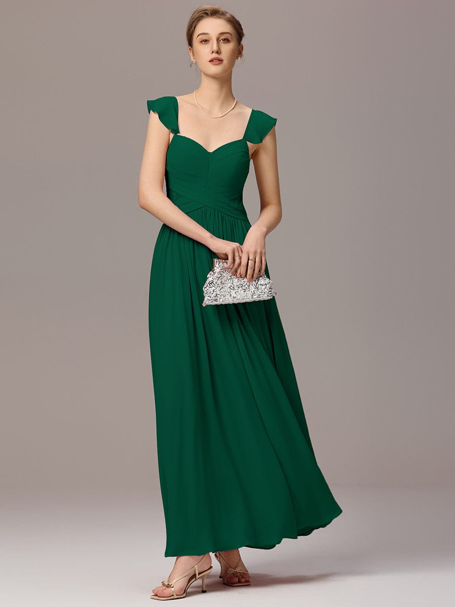 V-Neck Bandage Stringy Selvedge Maxi Bridesmaid Dress #color_Dark Green