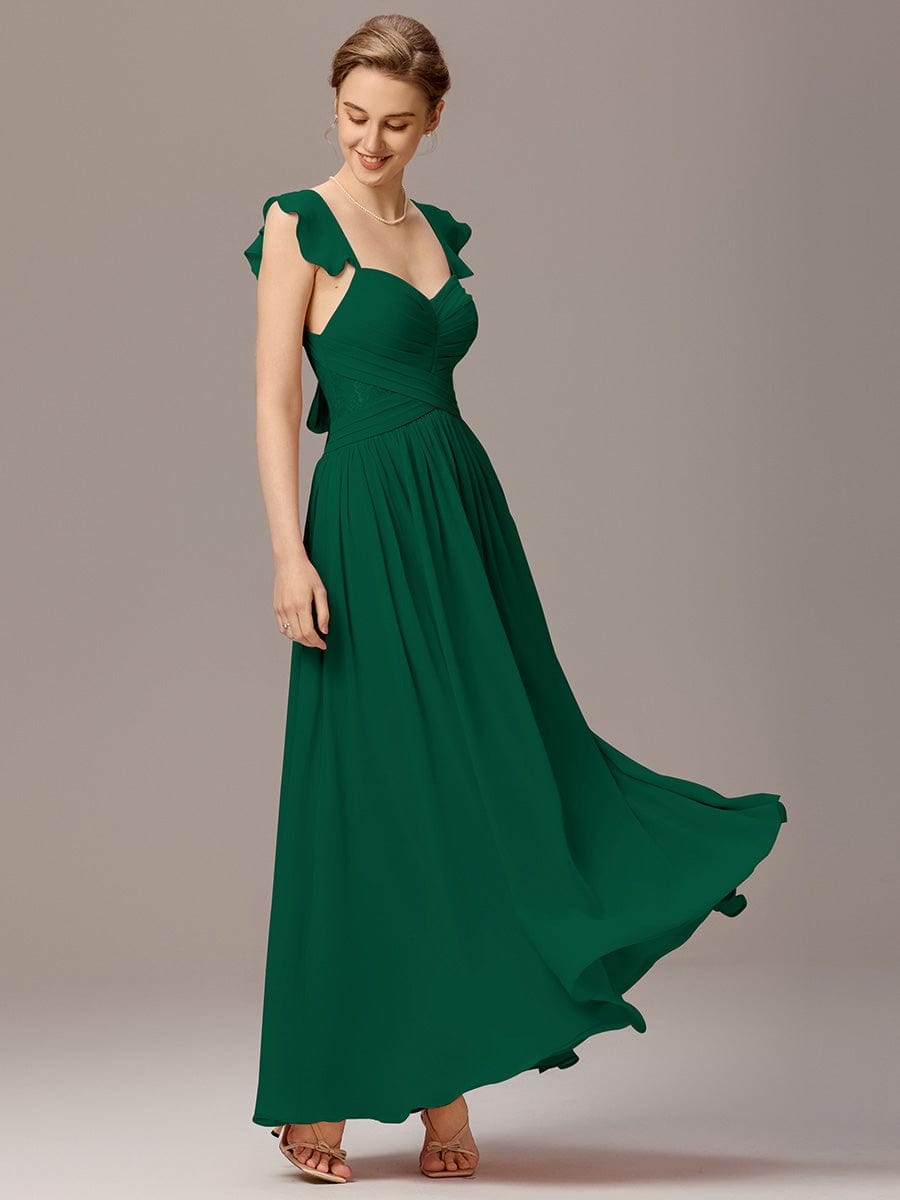 V-Neck Bandage Stringy Selvedge Maxi Bridesmaid Dress #color_Dark Green