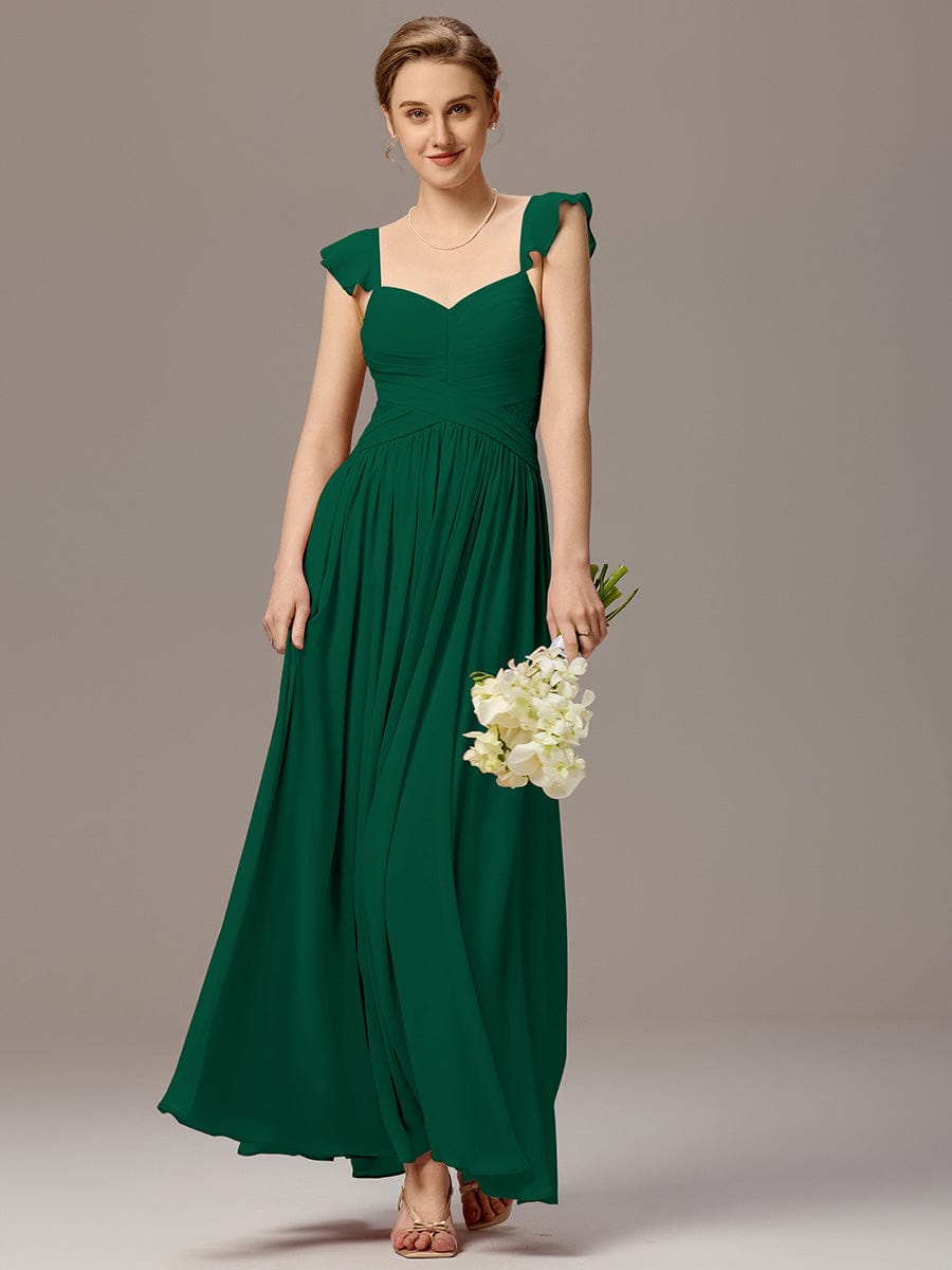 V-Neck Bandage Stringy Selvedge Maxi Bridesmaid Dress #color_Dark Green