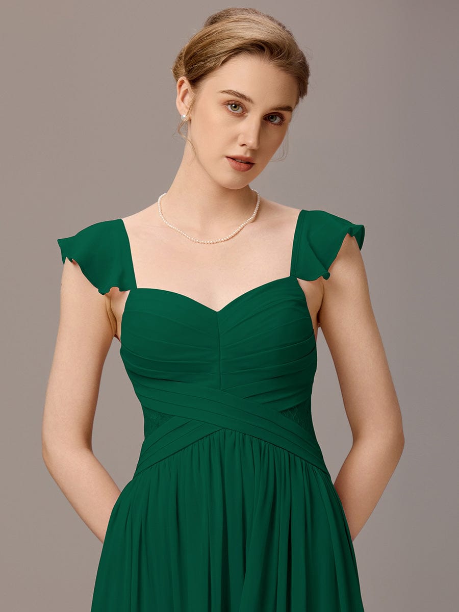 V-Neck Bandage Stringy Selvedge Maxi Bridesmaid Dress #color_Dark Green