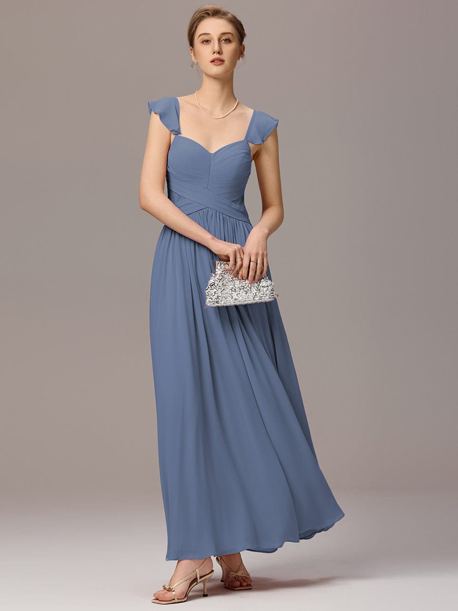 V-Neck Bandage Stringy Selvedge Maxi Bridesmaid Dress #color_Dusty Blue