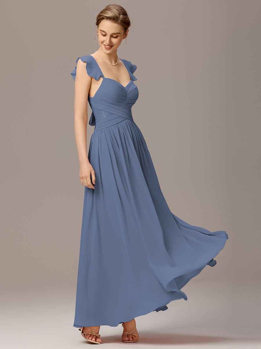 V-Neck Bandage Stringy Selvedge Maxi Bridesmaid Dress #color_Dusty Blue