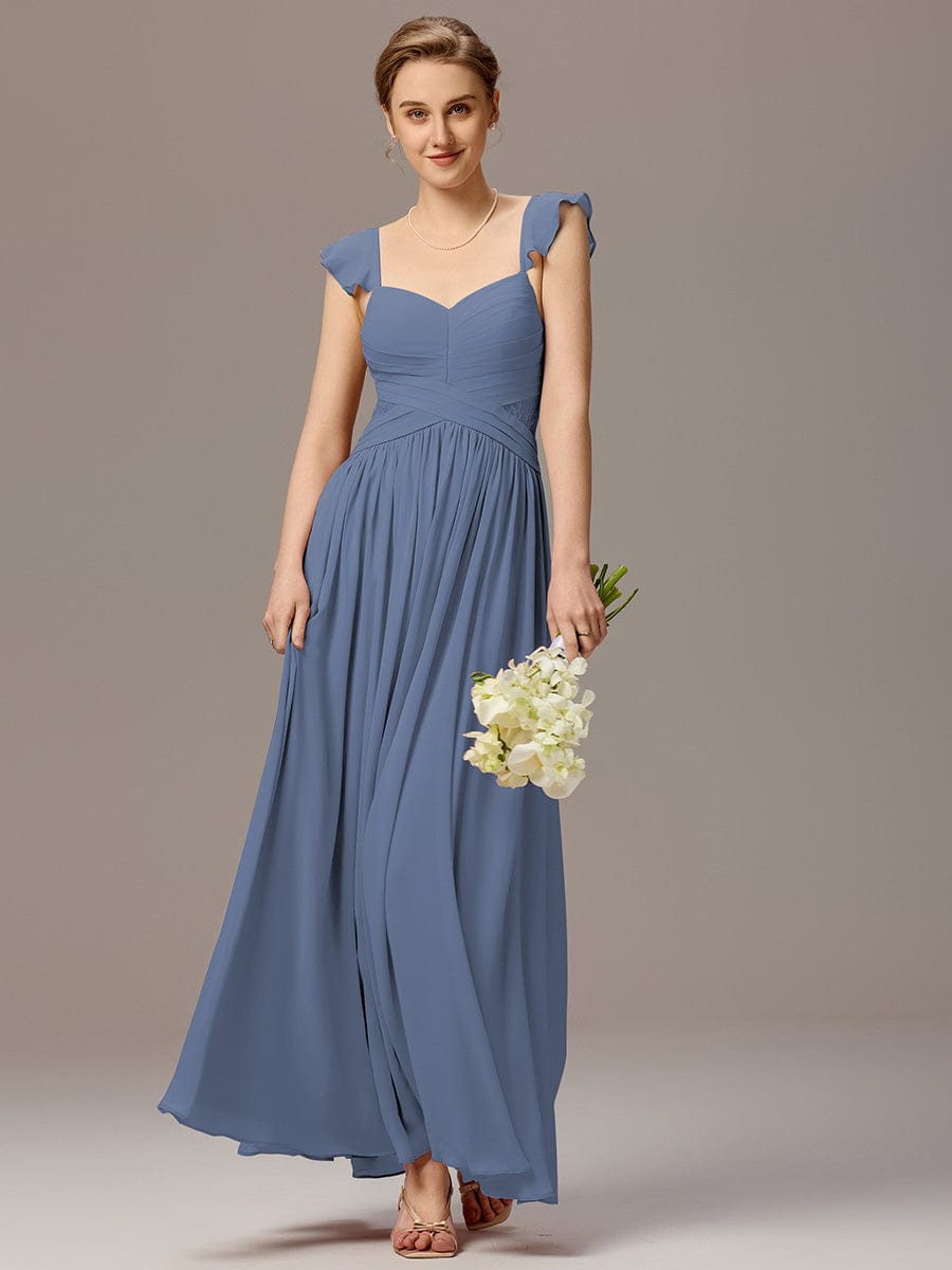 V-Neck Bandage Stringy Selvedge Maxi Bridesmaid Dress #color_Dusty Blue