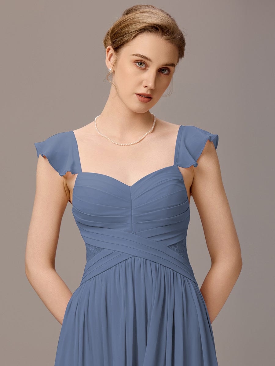 V-Neck Bandage Stringy Selvedge Maxi Bridesmaid Dress #color_Dusty Blue