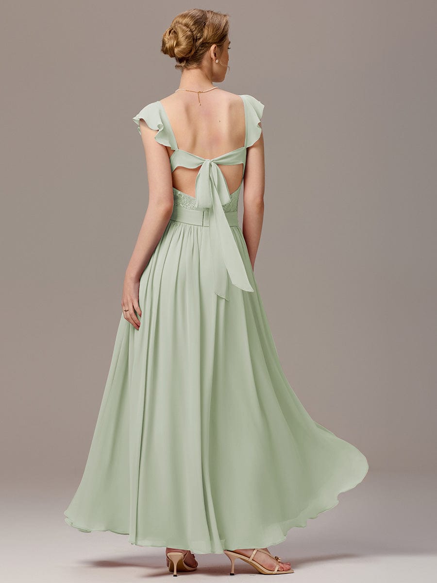 V-Neck Bandage Stringy Selvedge Maxi Bridesmaid Dress #color_Mint Green