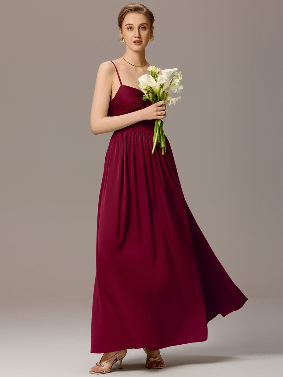 Satin Pleated Backless Sleeveless Maxi Bridesmaid Dress #color_Burgundy