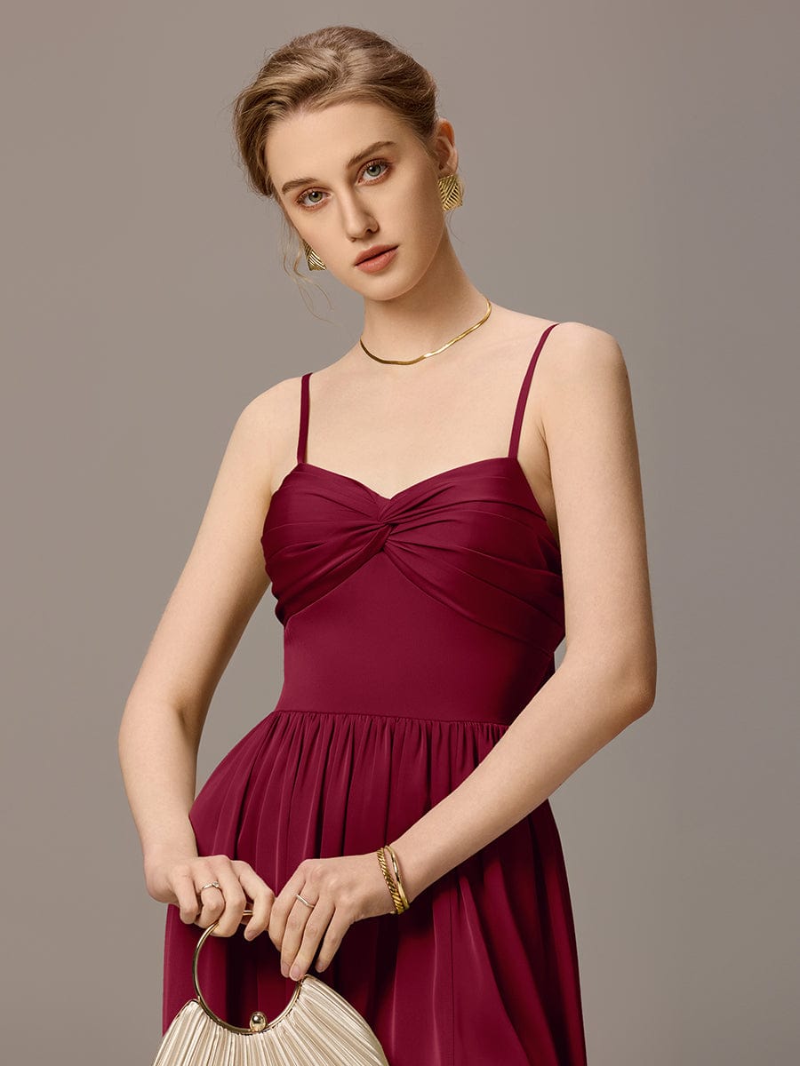 Satin Pleated Backless Sleeveless Maxi Bridesmaid Dress #color_Burgundy