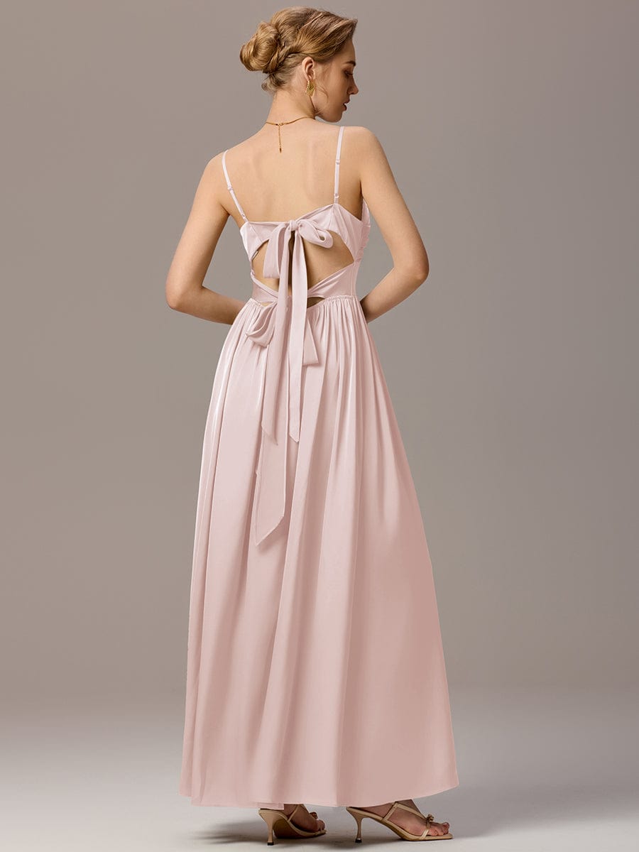 Satin Pleated Backless Sleeveless Maxi Bridesmaid Dress #color_Pink