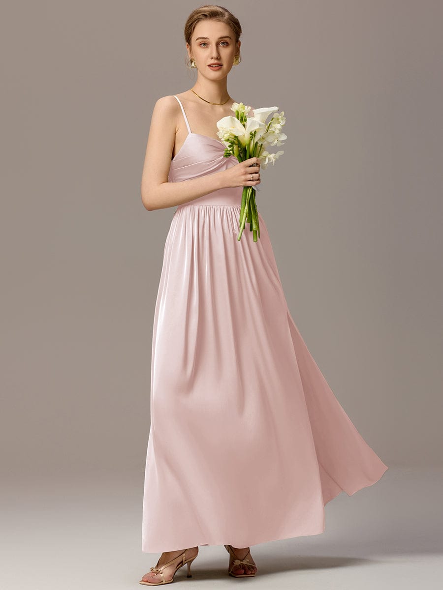 Satin Pleated Backless Sleeveless Maxi Bridesmaid Dress #color_Pink