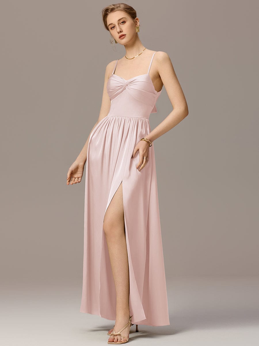 Satin Pleated Backless Sleeveless Maxi Bridesmaid Dress #color_Pink