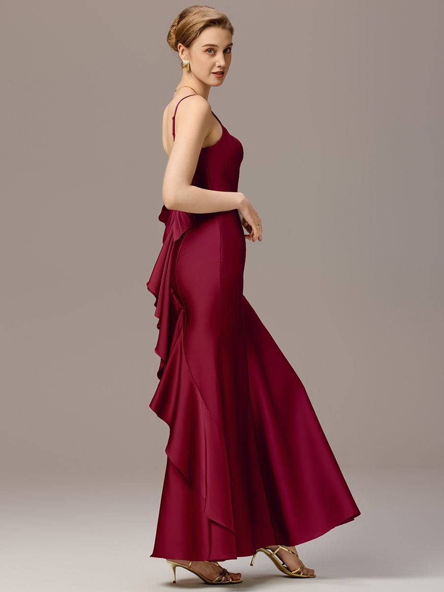 Mermaid Bow Stretch Satin Maxi Bridesmaid Dress #color_Burgundy