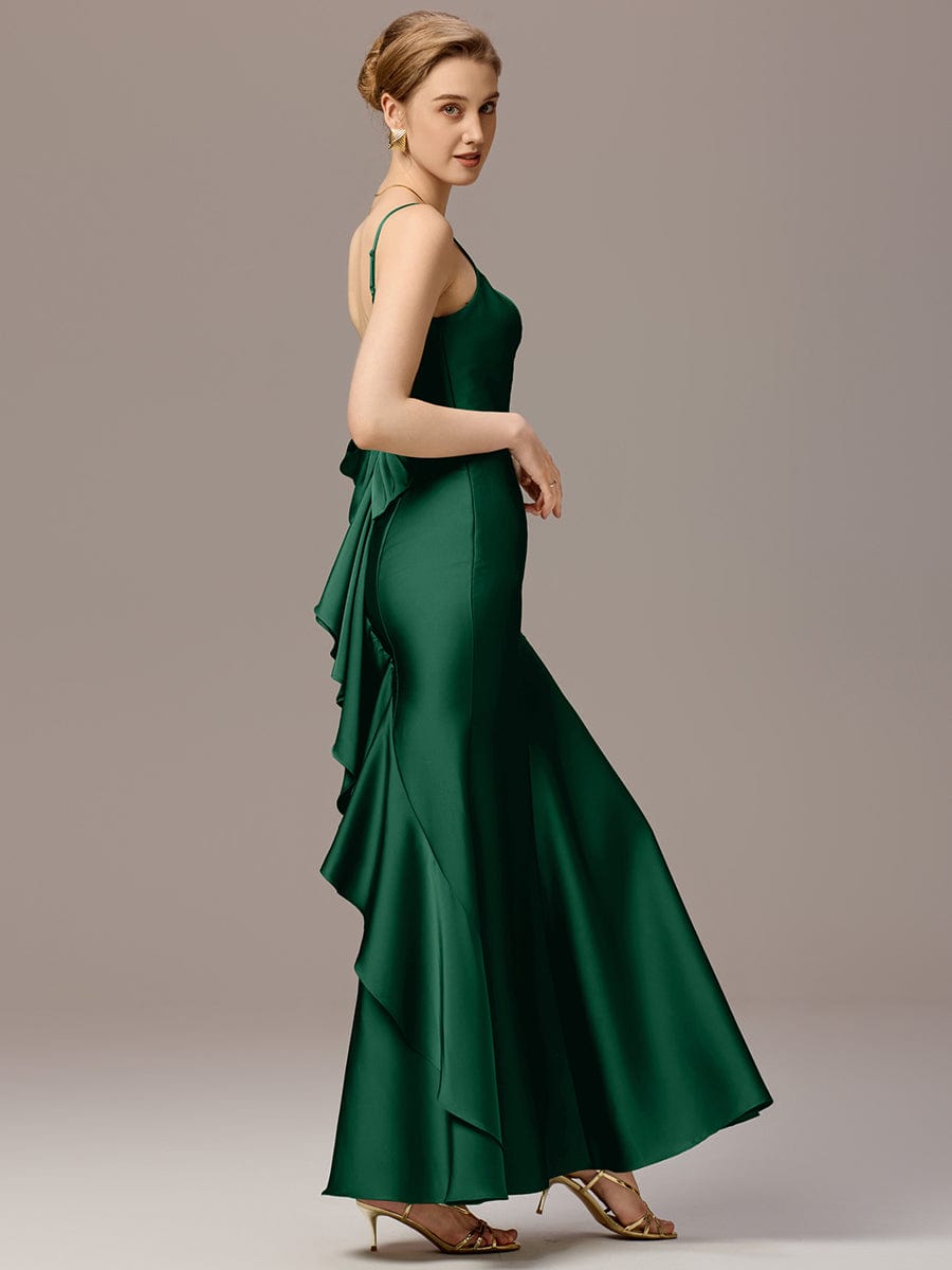 Mermaid Bow Stretch Satin Maxi Bridesmaid Dress #color_Dark Green