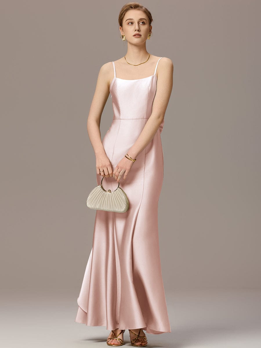 Mermaid Bow Stretch Satin Maxi Bridesmaid Dress #color_Pink