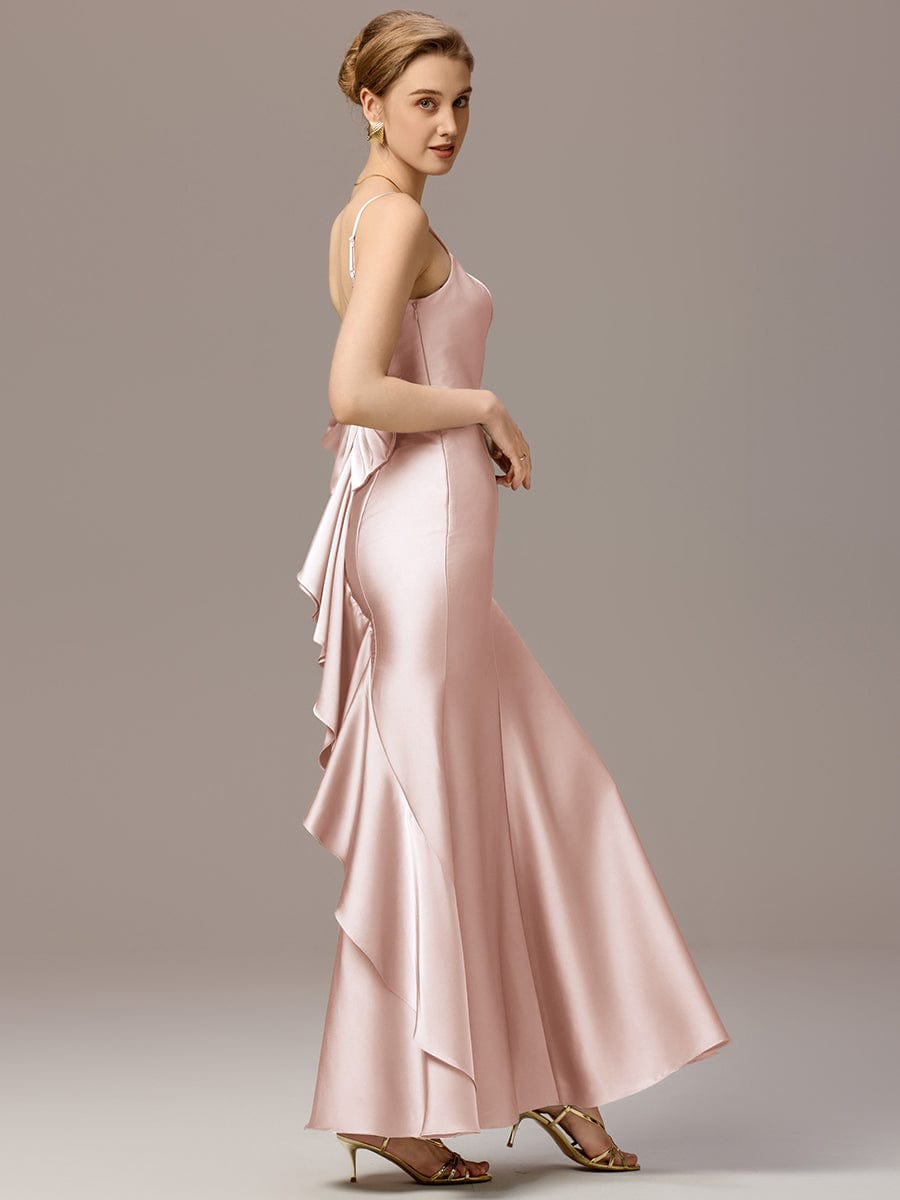 Mermaid Bow Stretch Satin Maxi Bridesmaid Dress #color_Pink