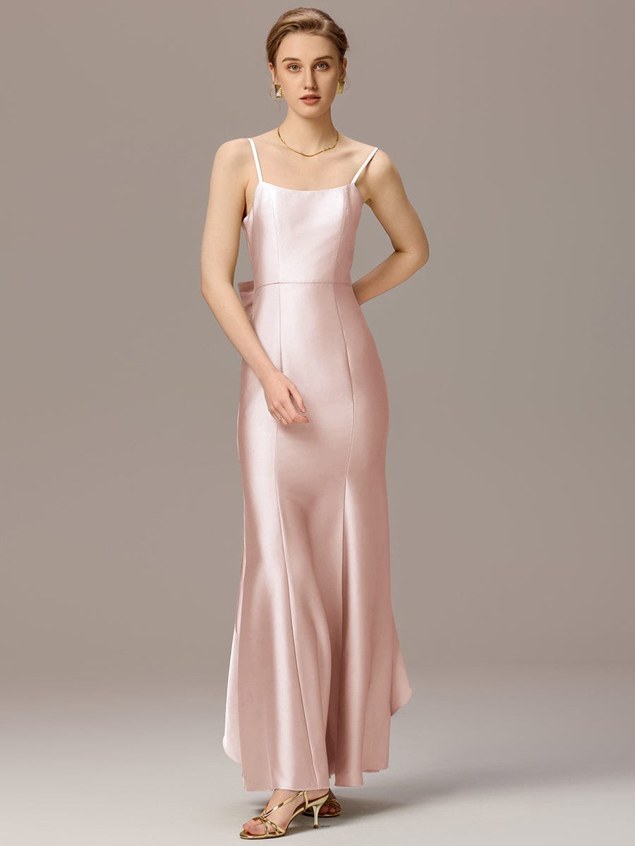 Mermaid Bow Stretch Satin Maxi Bridesmaid Dress #color_Pink