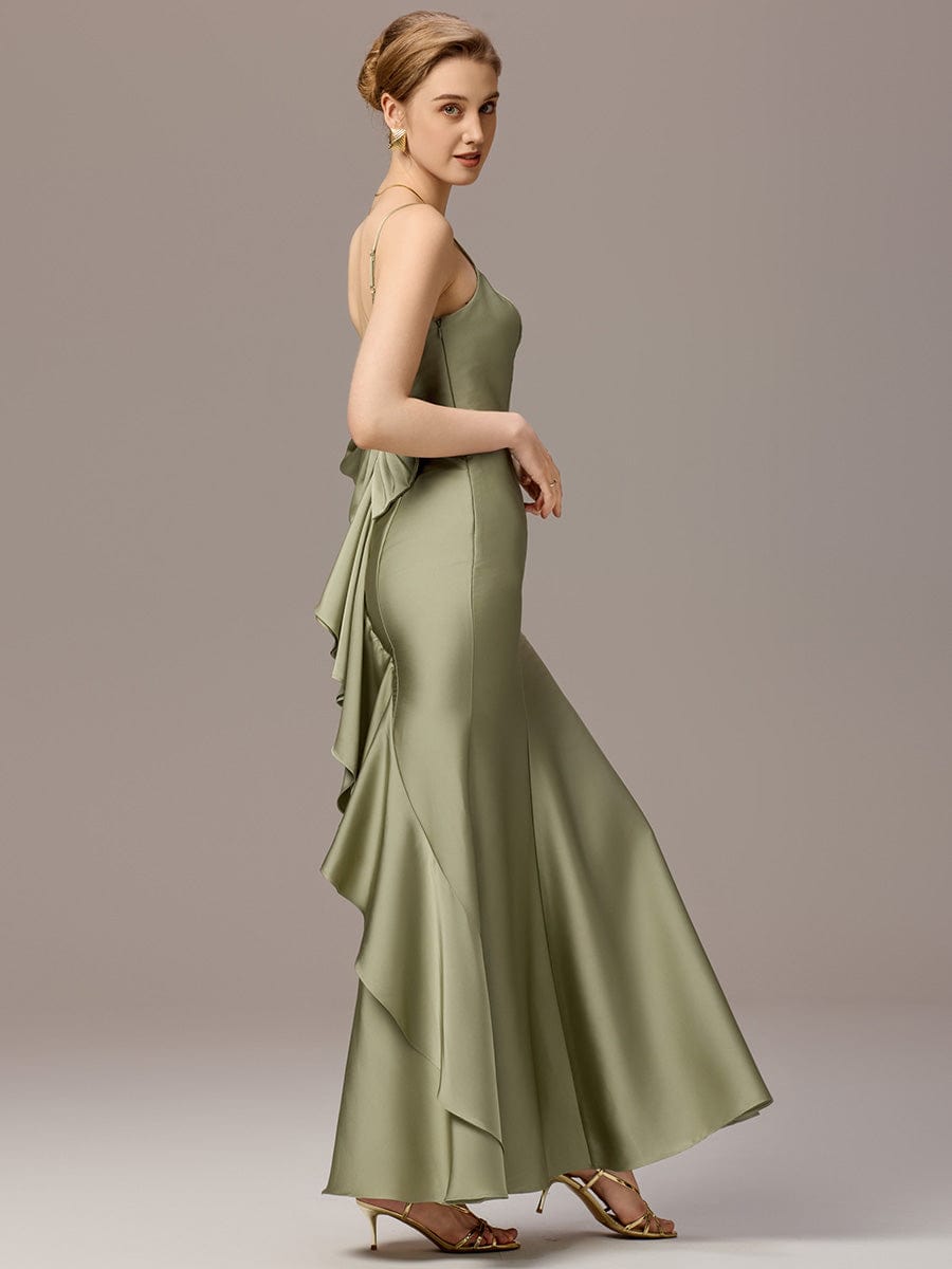 Mermaid Bow Stretch Satin Maxi Bridesmaid Dress #color_Sage Green