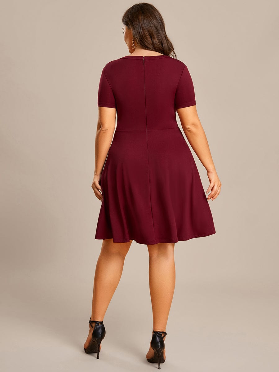 Rhinestone Neckline Short Sleeves A-Line Mini Graduation Dresses #color_Burgundy