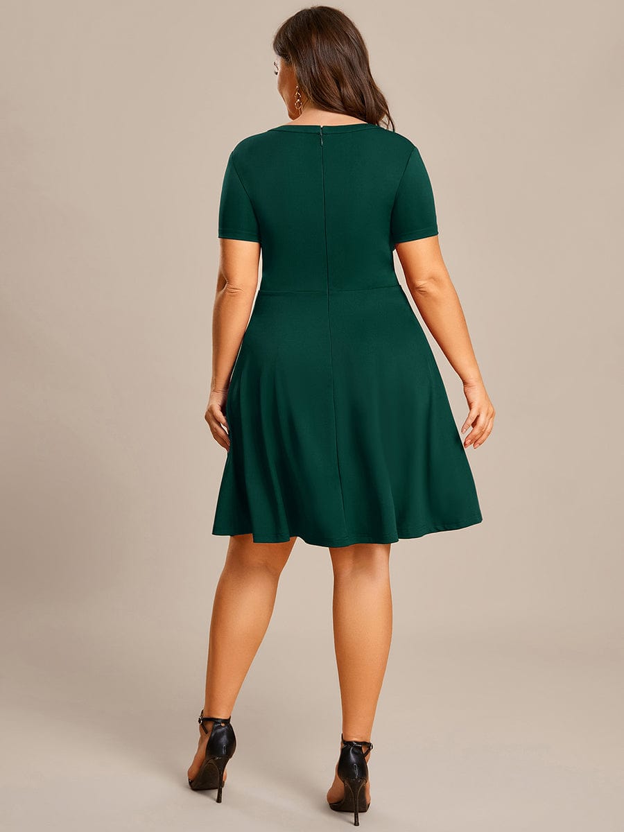 Rhinestone Neckline Short Sleeves A-Line Mini Graduation Dresses #color_Dark Green