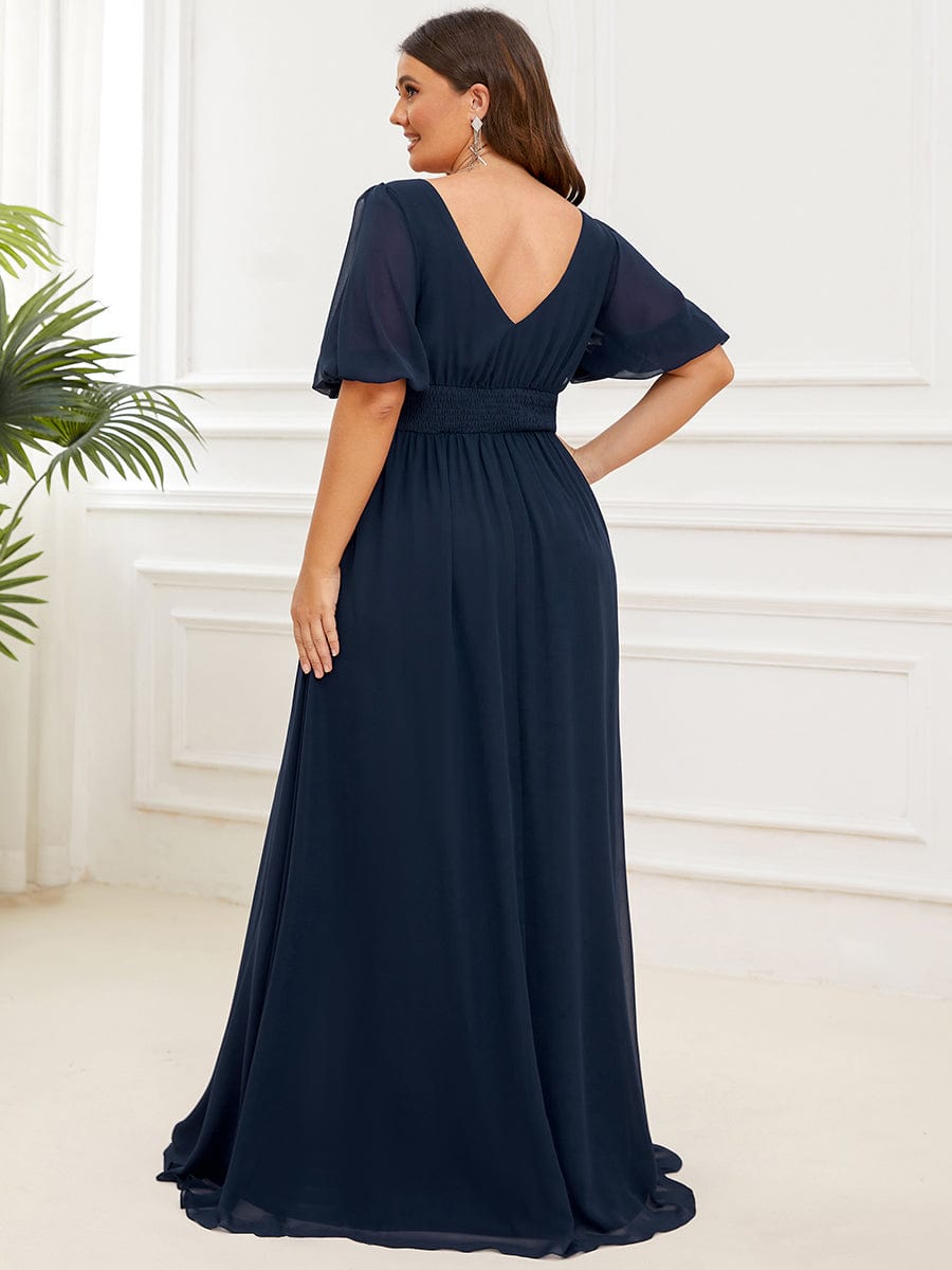 Navy Chiffon Bridesmaid Dresses #style_EE01385NB