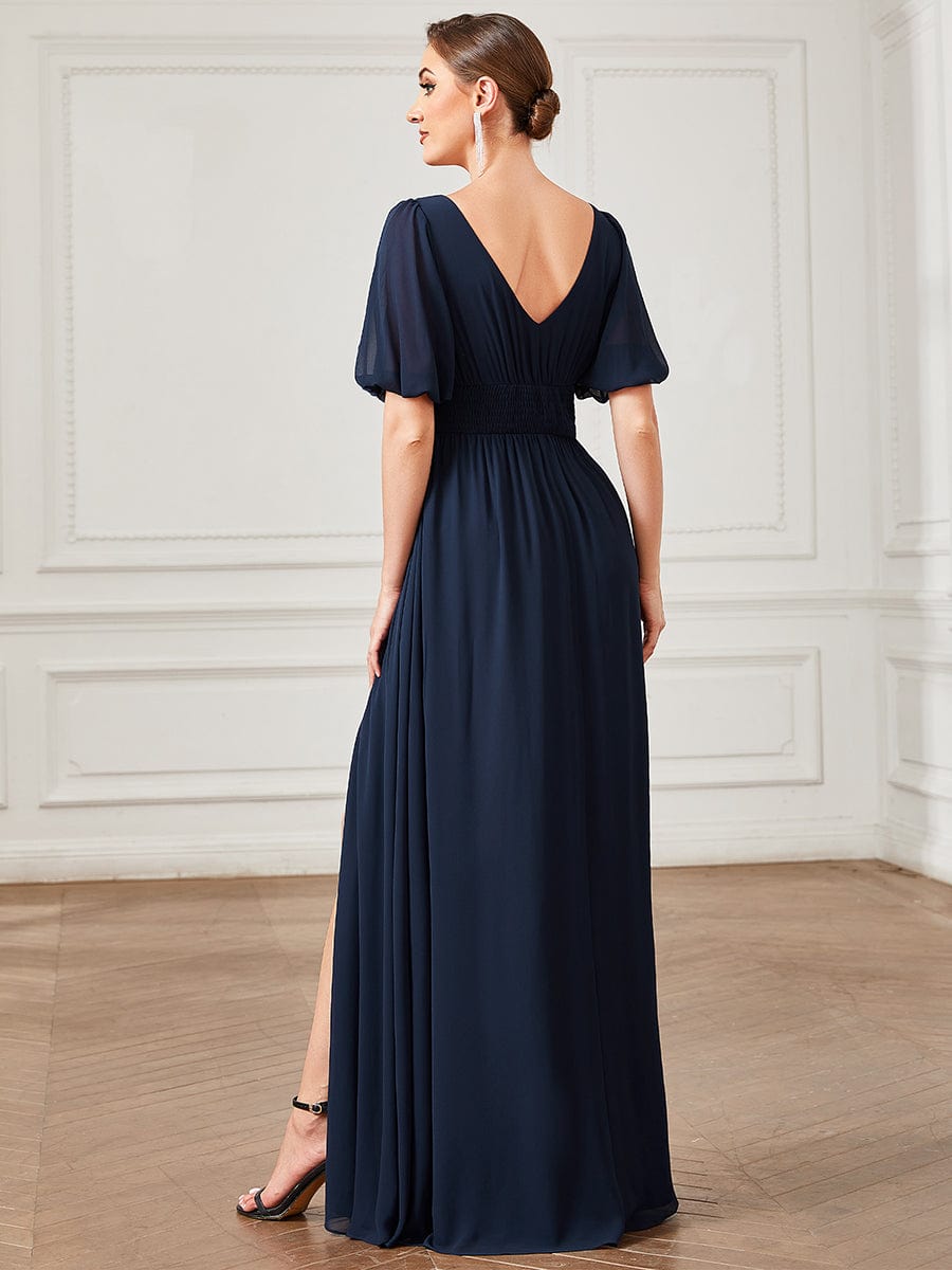 Navy Chiffon Bridesmaid Dresses #style_EE01385NB