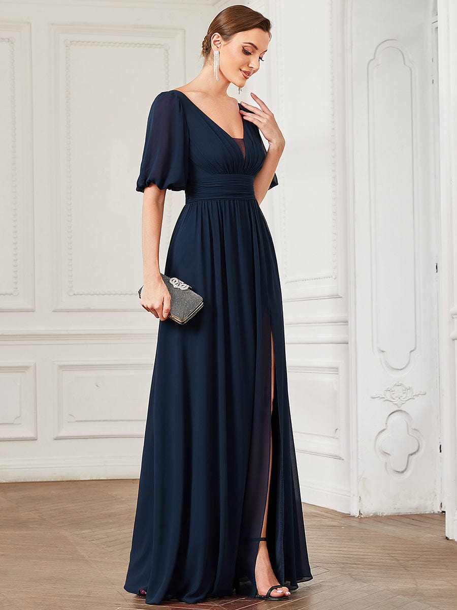 Navy Chiffon Bridesmaid Dresses #style_EE01385NB