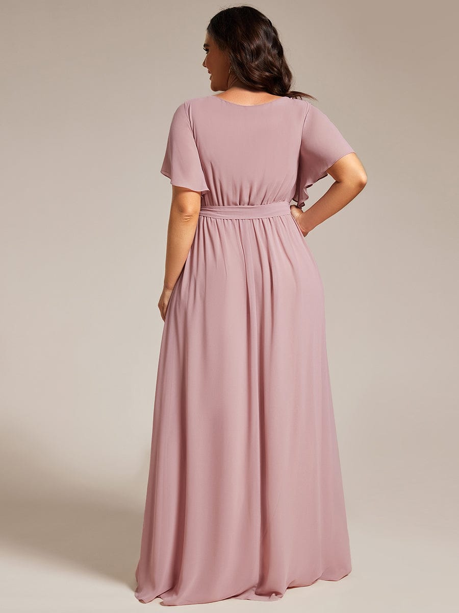 Plus Size Floor-Length Chiffon Evening Dress V-Neck Maxi #color_Dusty Rose