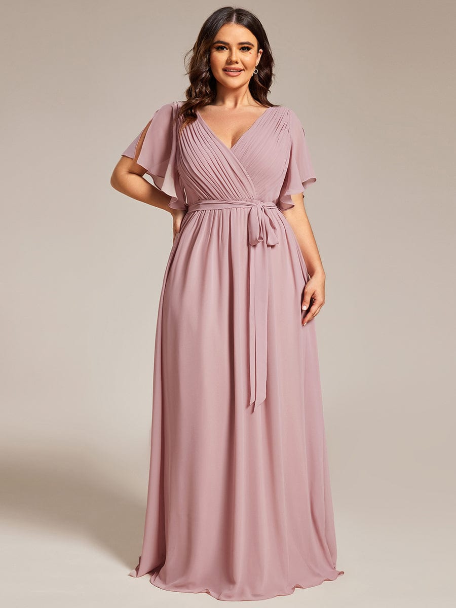 Plus Size Floor-Length Chiffon Evening Dress V-Neck Maxi #color_Dusty Rose