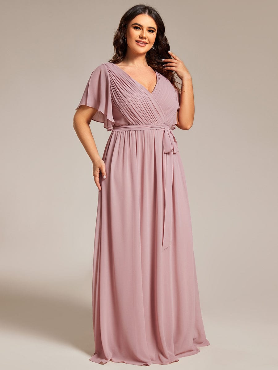 Plus Size Floor-Length Chiffon Evening Dress V-Neck Maxi #color_Dusty Rose