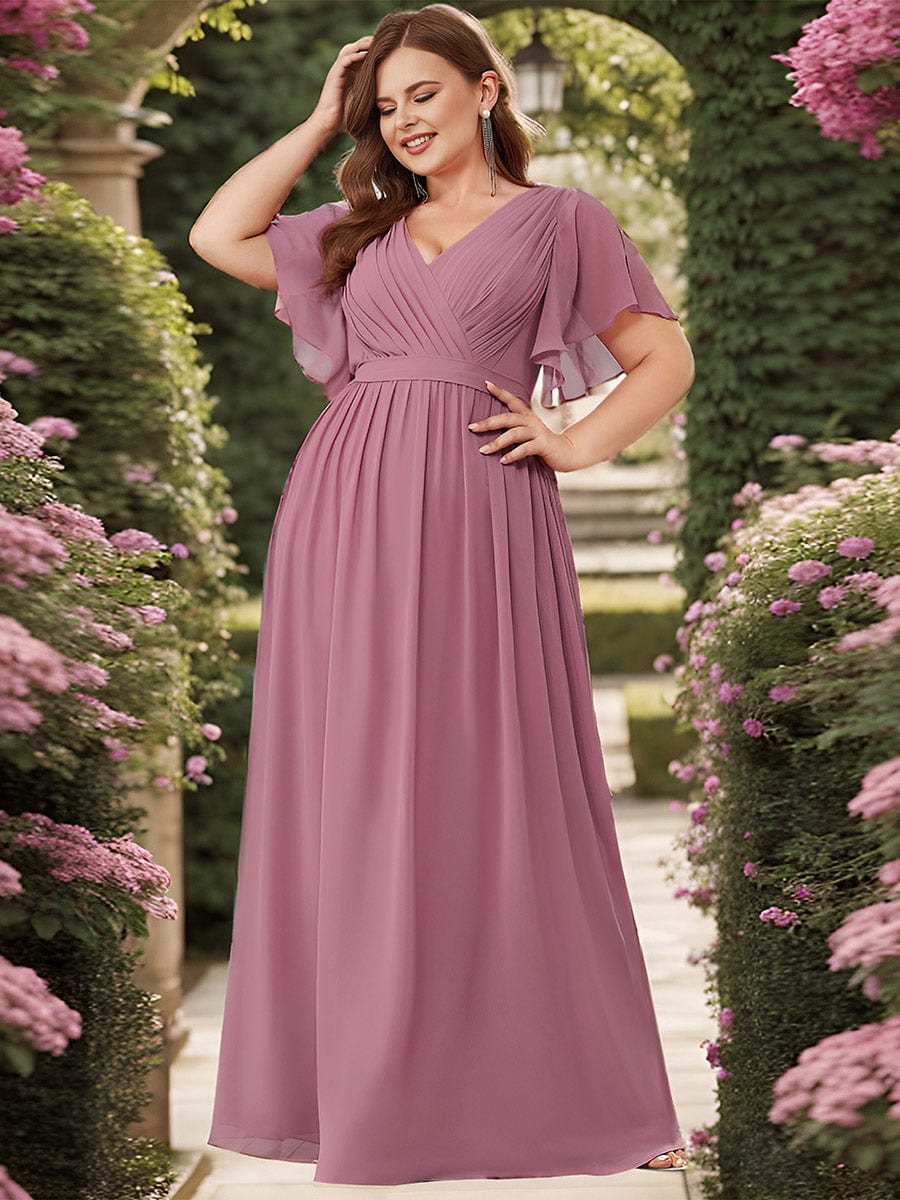 Plus Size Floor-Length Chiffon Evening Dress V-Neck Maxi #color_Purple Orchid