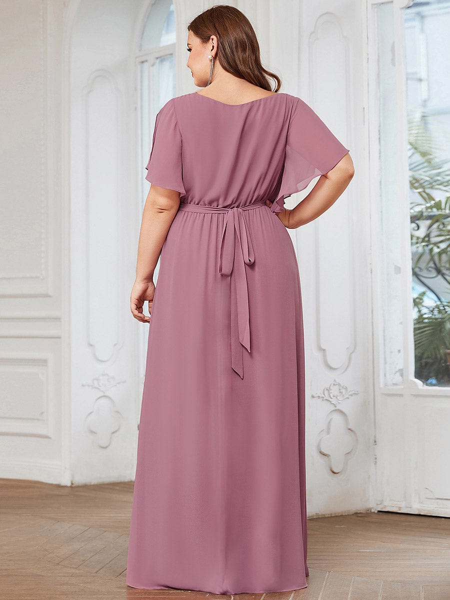 Plus Size Floor-Length Chiffon Evening Dress V-Neck Maxi #color_Purple Orchid