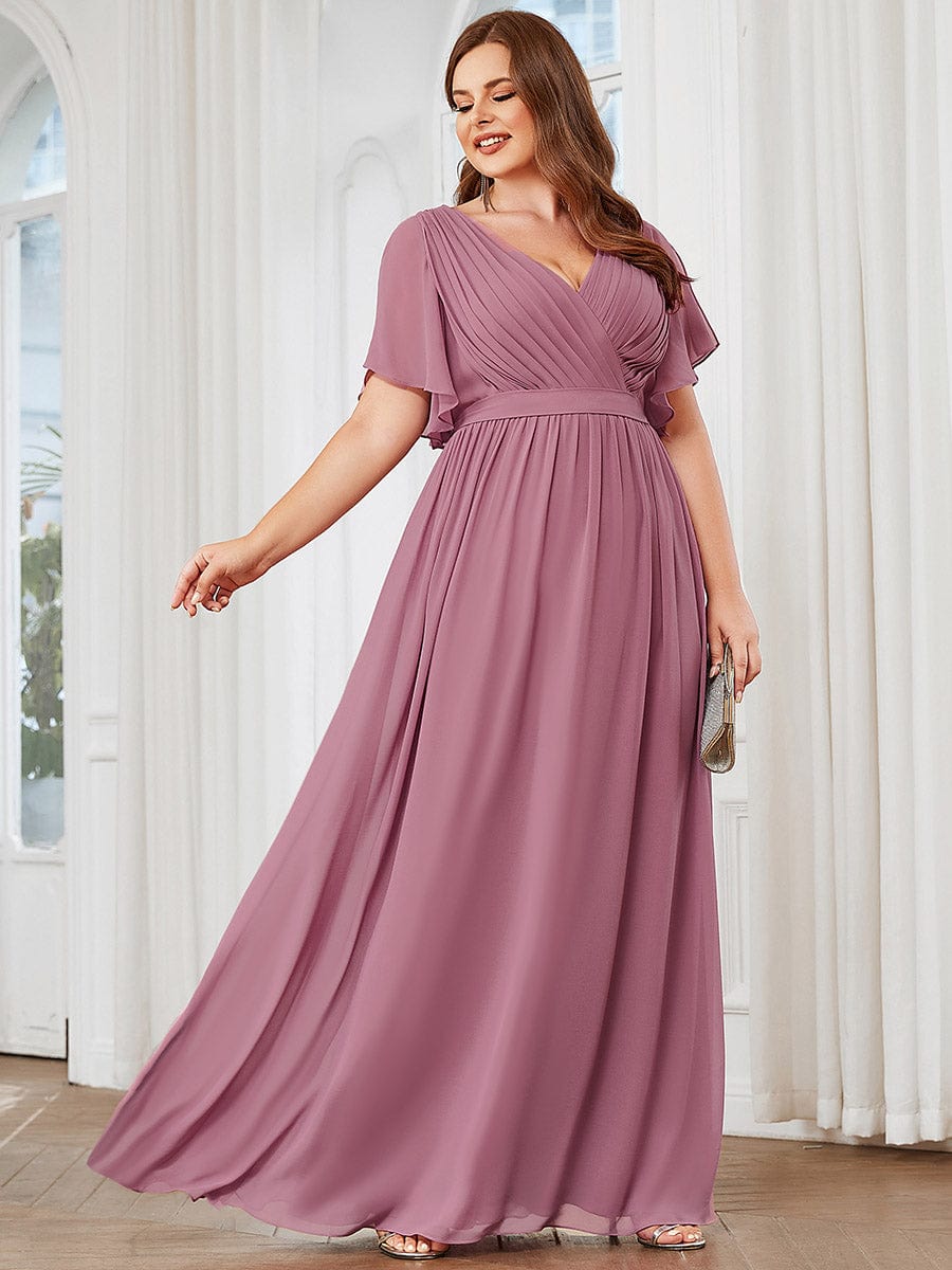 Plus Size Floor-Length Chiffon Evening Dress V-Neck Maxi #color_Purple Orchid