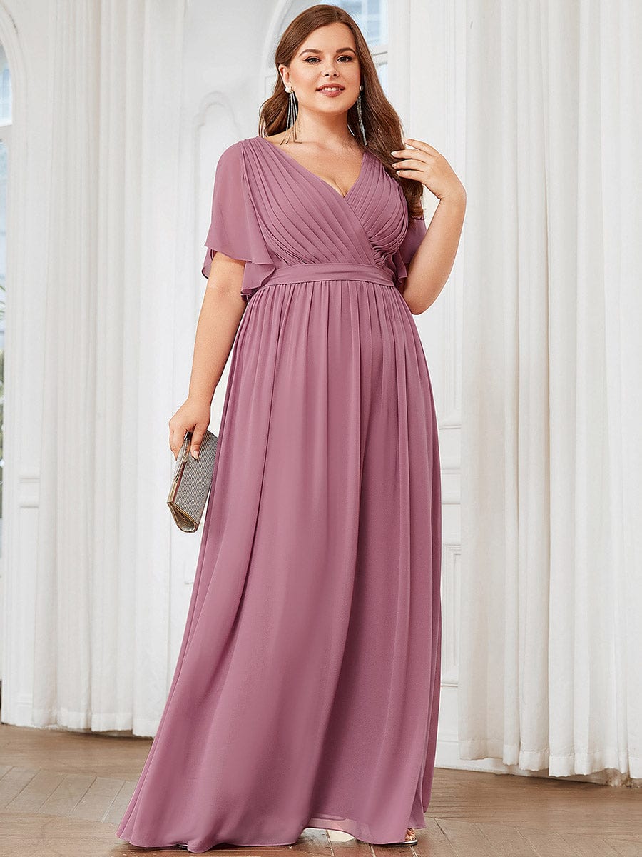 Plus Size Floor-Length Chiffon Evening Dress V-Neck Maxi #color_Purple Orchid