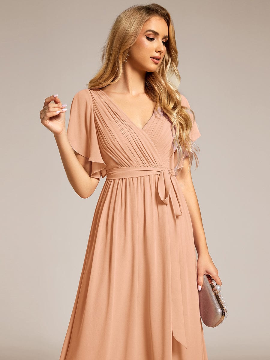 A-Line Pleated Chiffon Tie-Waist Bridesmaid Dress #color_Peach