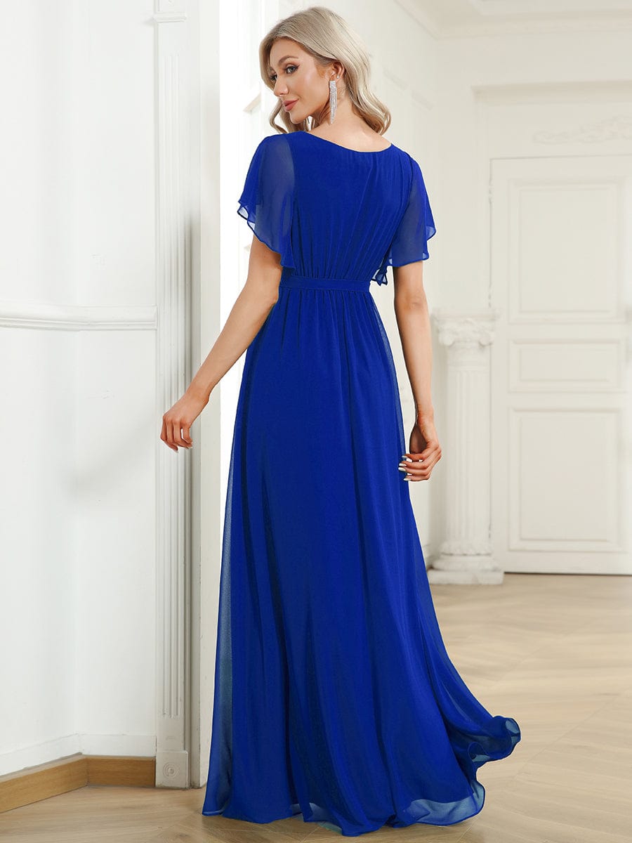 A-Line Pleated Chiffon Tie-Waist Bridesmaid Dress #color_Sapphire Blue